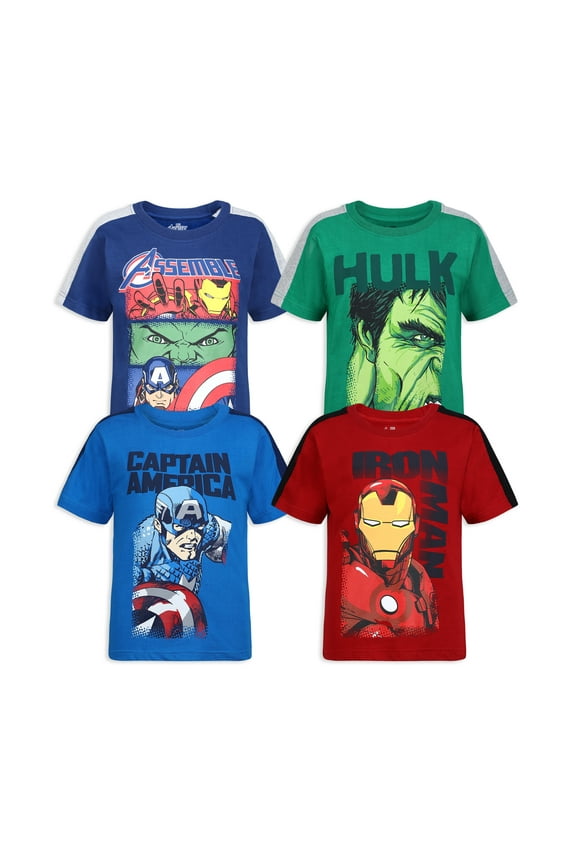 Avengers Boys' 4-Pack T-Shirts - Iron Man, Captain America, Hulk - Multicolor