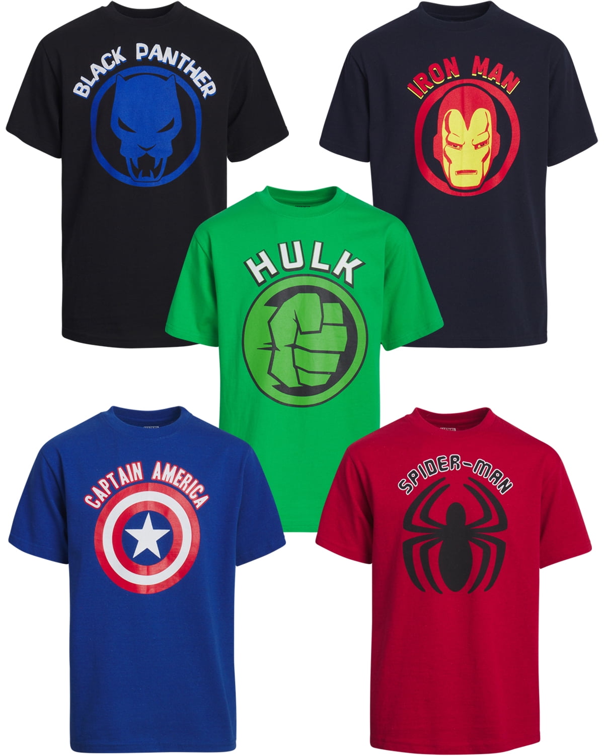 Marvel Avengers Boys’ 5 Pack T-Shirts – Spider-Man, Hulk, Captain ...