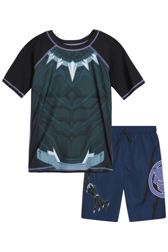 Avengers Boys' Rash Guard Set - Kids UPF 50+ Swim Shirt and Trunks for Boys (3T-12)
