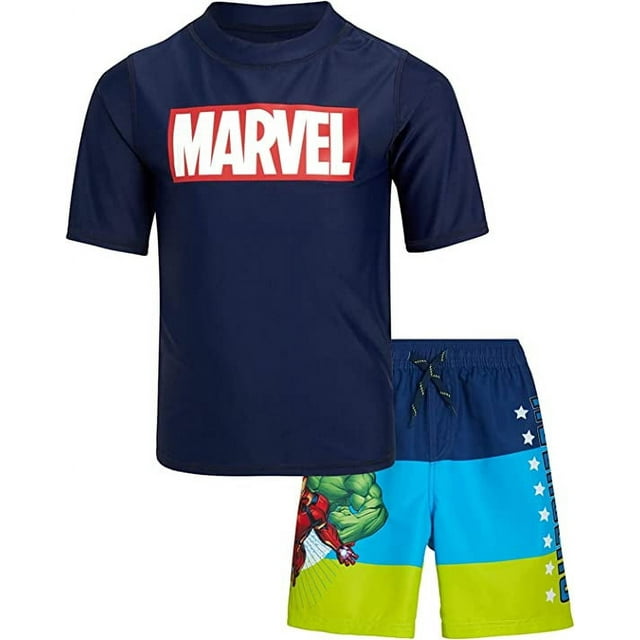 Marvel Avengers Boys' Rash Guard Set - Kids UPF 50+ Swim Shirt and ...