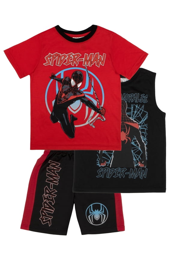 Avengers Miles Morales Boys Short Sleeve T-Shirt, Tank Top and Mesh Shorts Set for Kids (Sizes 4-8)