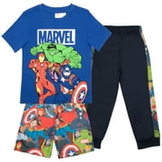 Marvel Avengers Boys T-Shirt Sweatpants Athletic Shorts 3-Piece Set for Kids and Toddlers (Size 4-8)