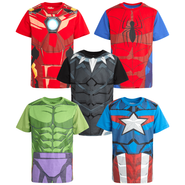 Marvel Avengers Boys T-Shirts - 5 Pack Graphic Tee: Spider-Man Iron Man ...