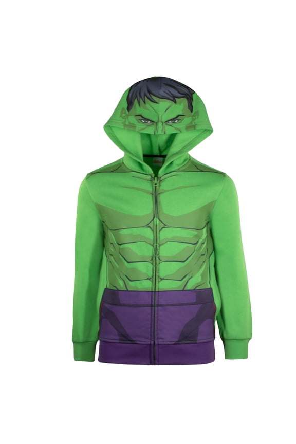 Avengers Boys Zip-Up Hooded Cosplay Sweatshirt, Black Panther, Hulk, or Miles Morales Spider-Man (Hulk, Size 8)