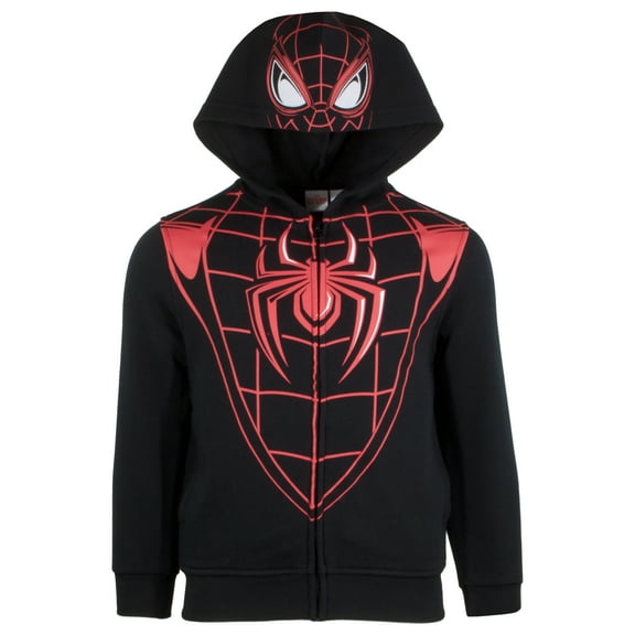 Marvel Avengers Boys Zip-Up Hooded Cosplay Sweatshirt, Black Panther, Hulk, or Miles Morales Spider-Man (Miles Morales, Size 8)