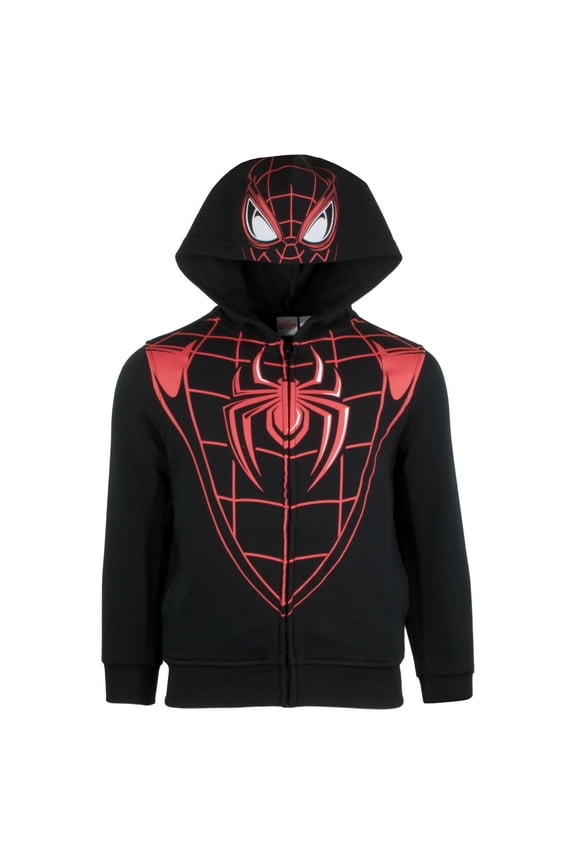 Avengers Boys Zip-Up Hooded Cosplay Sweatshirt, Black Panther, Hulk, or Miles Morales Spider-Man (Miles Morales, Size 8)
