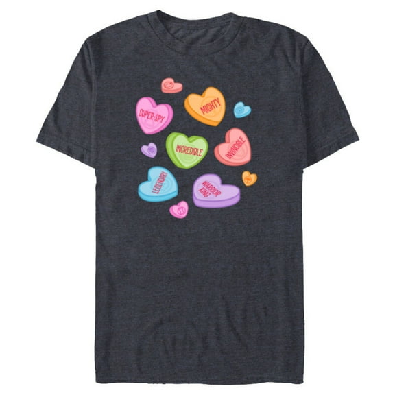 Marvel Avengers Candy Hearts Valentine's Day - Short Sleeve Blended T-Shirt for Adults - Customized-Navy Heather