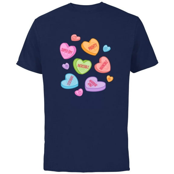 Marvel Avengers Candy Hearts Valentine's Day - Short Sleeve Cotton T-Shirt for Adults - Customized-Navy