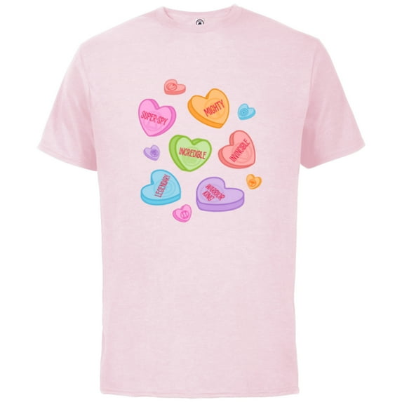 Marvel Avengers Candy Hearts Valentine's Day - Short Sleeve Cotton T-Shirt for Adults - Customized-Soft Pink