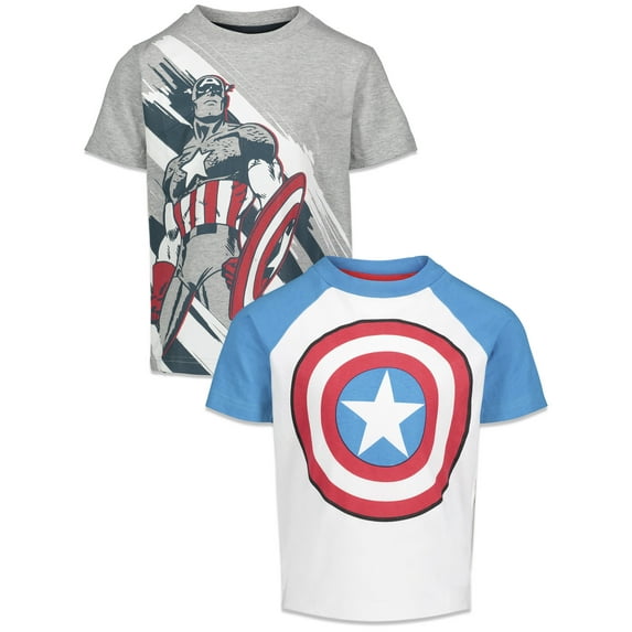 Marvel Avengers Captain America Big Boys 2 Pack Graphic T-Shirts Grey / White 14-16