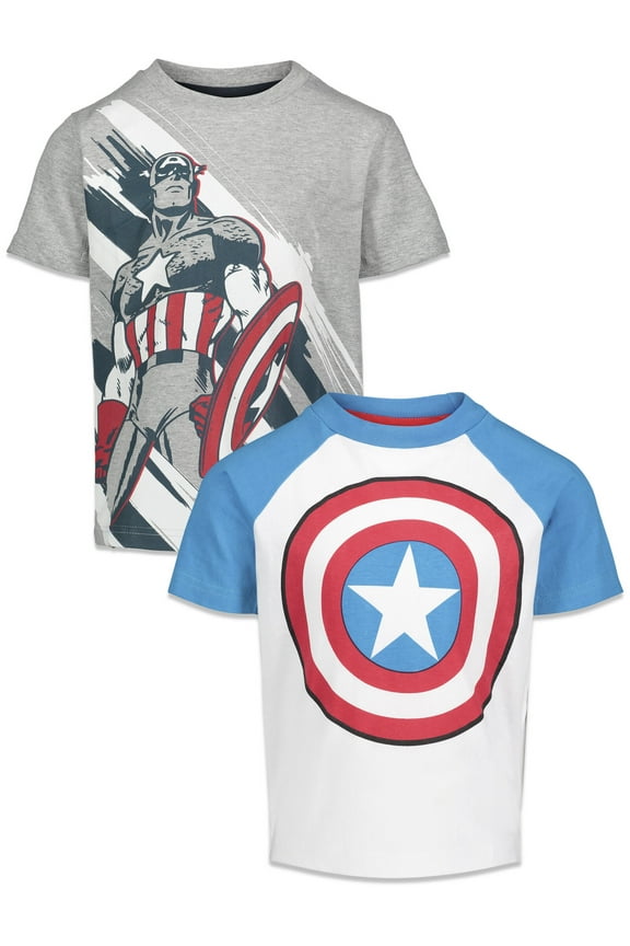 Avengers Captain America Big Boys 2 Pack Graphic T-Shirts Grey / White 18-20