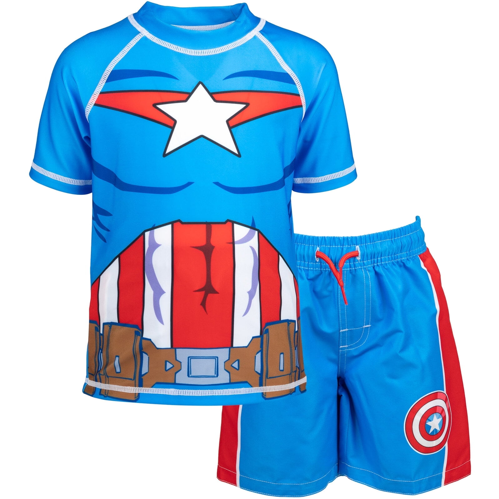 Marvel Avengers Captain America Big Boys Rash Guard and Swim Trunks Outfit Set Toddler to Big Kid Walmart Business Supplies