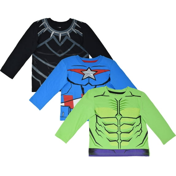 Marvel Avengers Captain America Black Panther Hulk Big Boys 3 Pack Long Sleeve T-Shirts Toddler to Big Kid