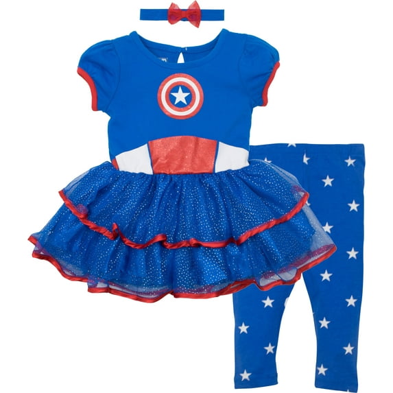 Marvel Avengers Captain America Dress Leggings and Headband 3 Piece Set Newborn to Infant
