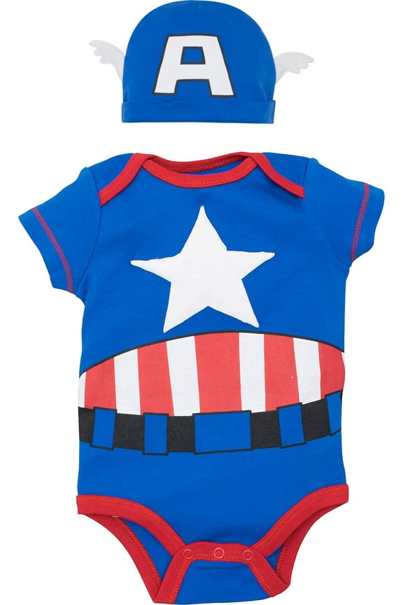 Avengers Captain America Infant Baby Boys Cosplay Short Sleeve Bodysuit and Hat 18 Months