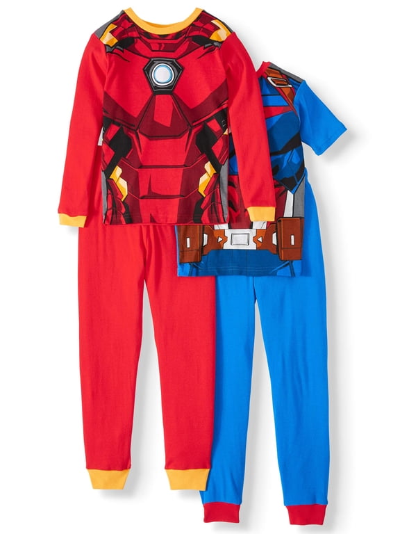 Avengers Captain America Iron Man 4PC Short And Long Sleeve Costume Tight Fit Cotton Pajama Set Boy 6