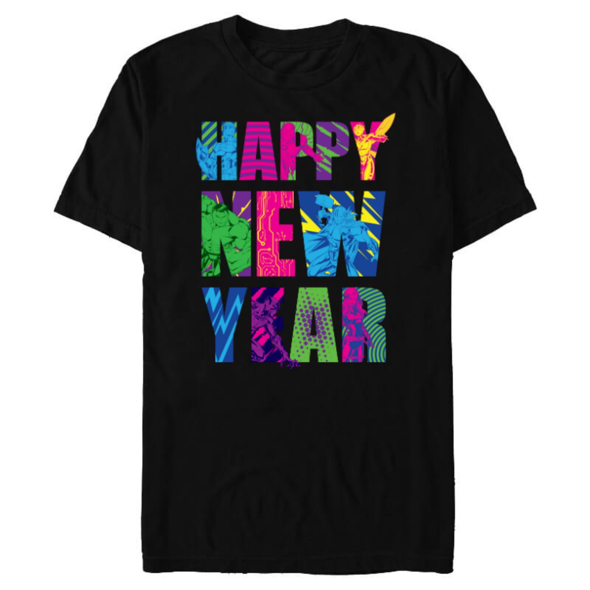 Marvel Avengers Captain America Iron Man Hulk Happy New Year - Short Sleeve Blended T-Shirt for Adults - Customized-Black