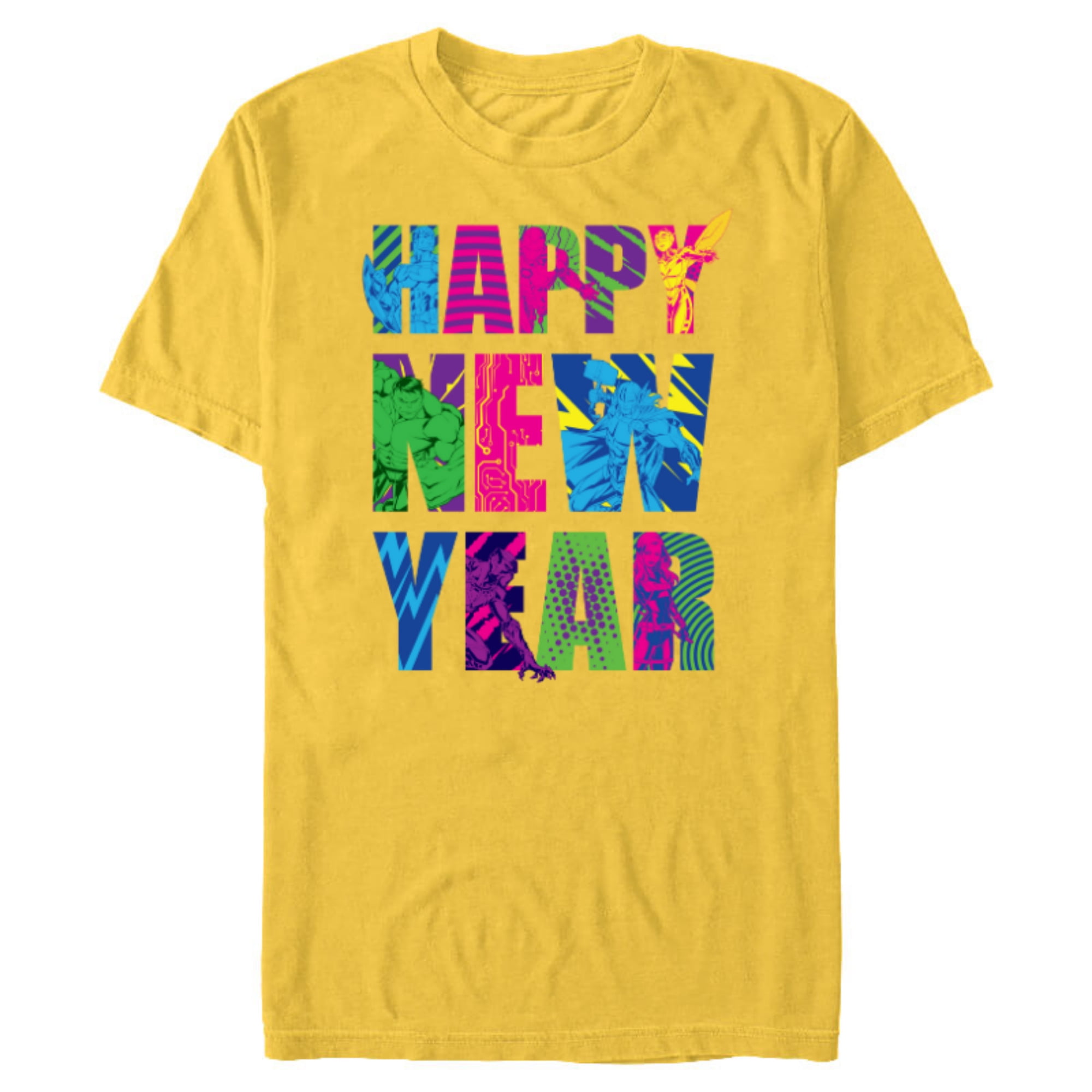 Marvel Avengers Captain America Iron Man Hulk Happy New Year - Short Sleeve Blended T-Shirt for Adults - Customized-Yellow