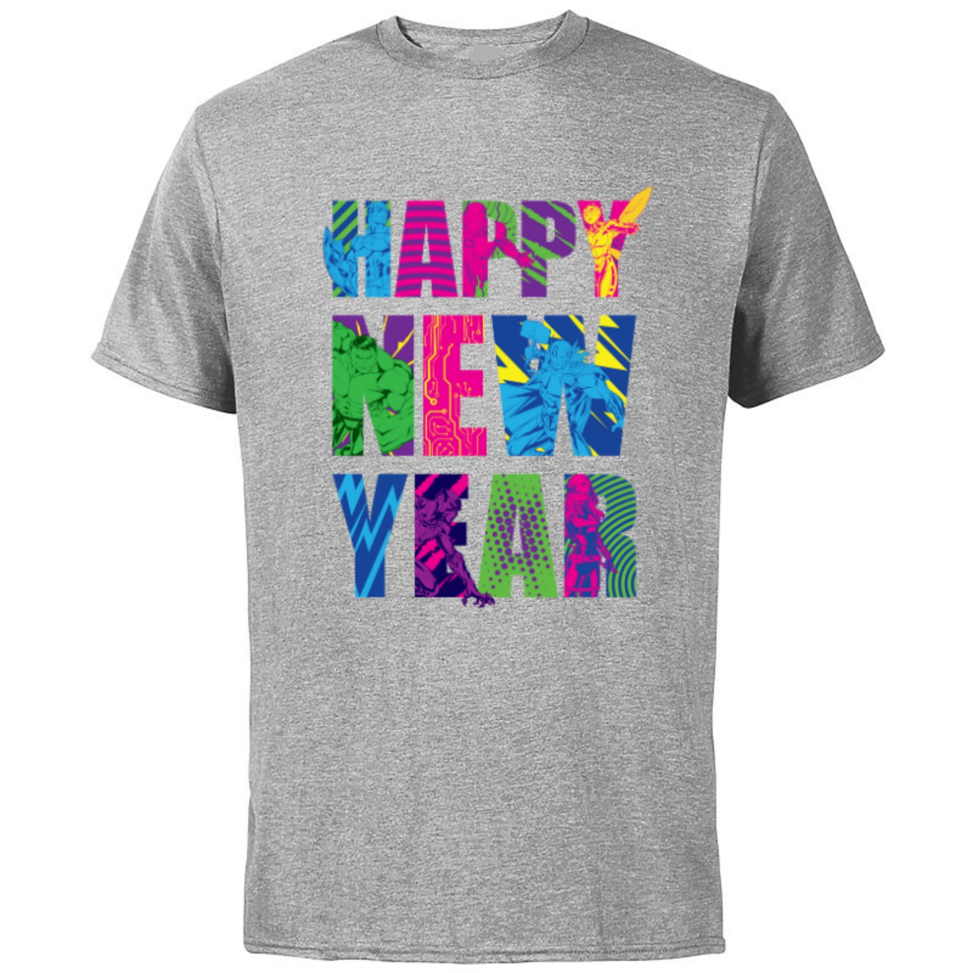 Marvel Avengers Captain America Iron Man Hulk Happy New Year - Short Sleeve Cotton T-Shirt for Adults - Customized-Athletic Heather