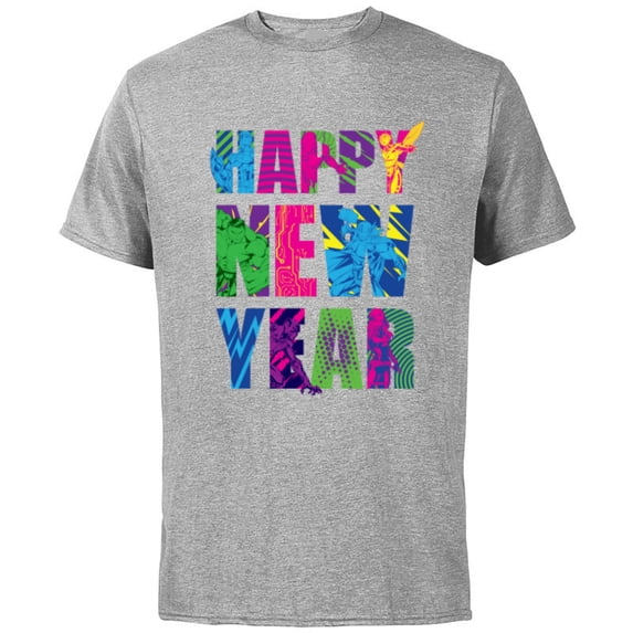 Marvel Avengers Captain America Iron Man Hulk Happy New Year - Short Sleeve Cotton T-Shirt for Adults - Customized-Athletic Heather