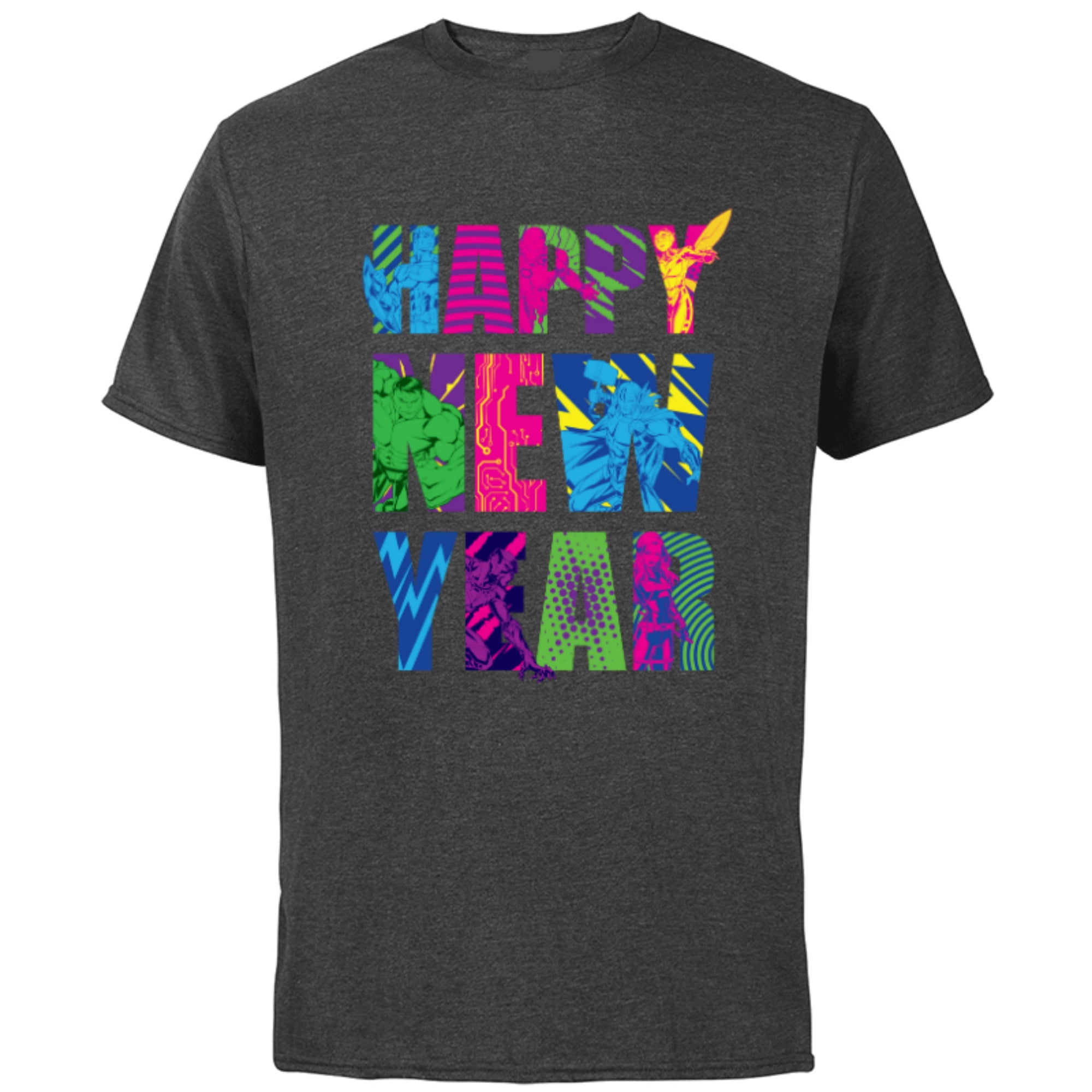Marvel Avengers Captain America Iron Man Hulk Happy New Year - Short Sleeve Cotton T-Shirt for Adults - Customized-Charcoal