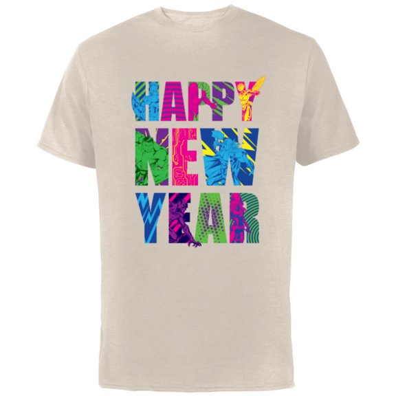 Marvel Avengers Captain America Iron Man Hulk Happy New Year - Short Sleeve Cotton T-Shirt for Adults - Customized-Natural