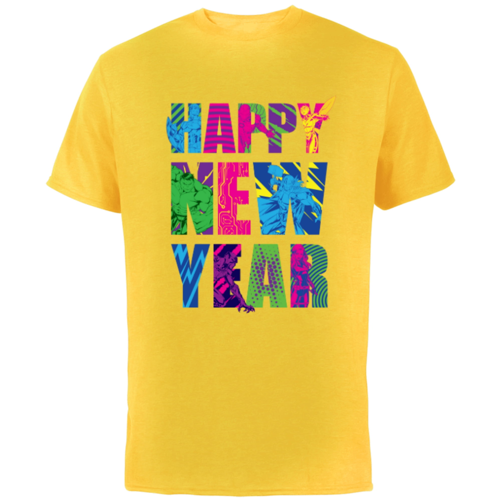 Marvel Avengers Captain America Iron Man Hulk Happy New Year - Short Sleeve Cotton T-Shirt for Adults - Customized-Yellow