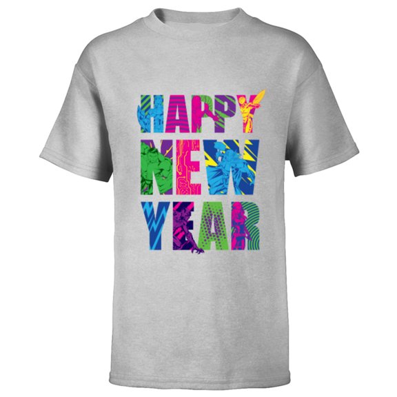 Marvel Avengers Captain America Iron Man Hulk Happy New Year - Short Sleeve T-Shirt for Kids - Customized-Athletic Heather