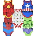 thumbnail image 1 of Marvel Avengers Captain America Iron Man Hulk Spider-Man Newborn Baby Boys 5 Pack Bodysuits Multicolor 0-3 Months, 1 of 5