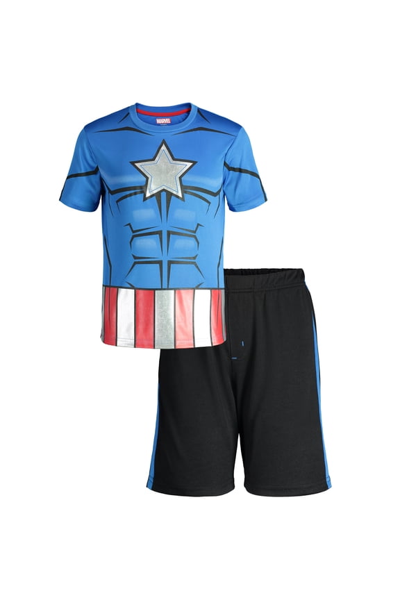 Avengers Captain America Little Boys' Athletic T-Shirt & Mesh Shorts Set, Blue (14)