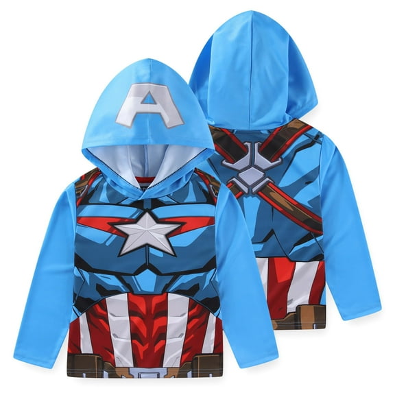 Marvel Avengers Captain America Long Sleeve Hooded Shirt (Boys), Sizes 4-20