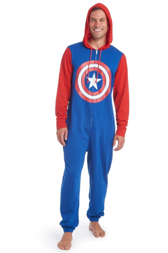 Avengers Captain America Mens Fleece Zip Up Pajama Coverall Adult