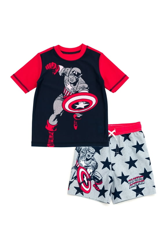 Avengers Captain America Rash Guard & Swim Trunks Set, 2-Piece, Size 4T