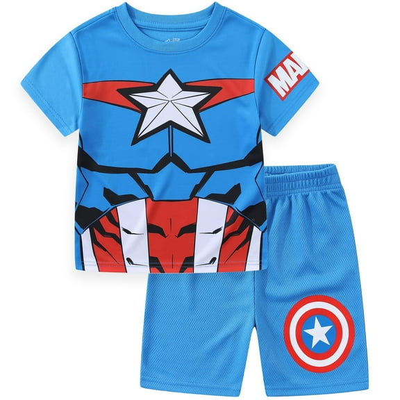 Marvel Avengers Captain America Short Sleeve T-Shirt and Shorts (Boys), 2 Piece Set, Sizes 3T-7