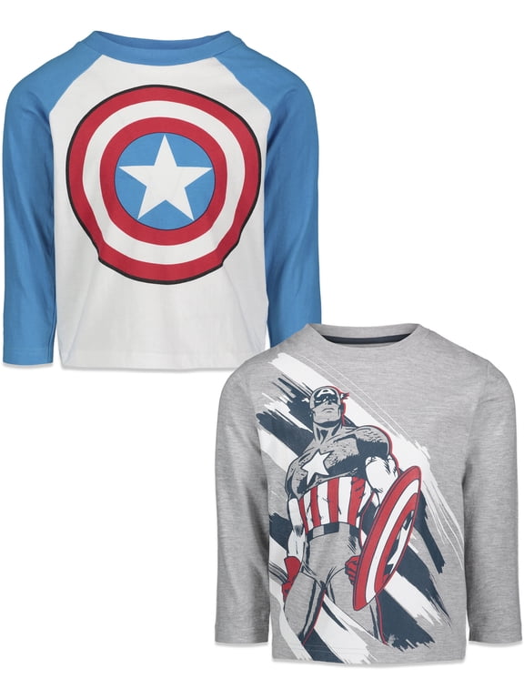 Avengers Captain America Toddler Boys 2 Pack Long Sleeve T-Shirts Toddler to Big Kid