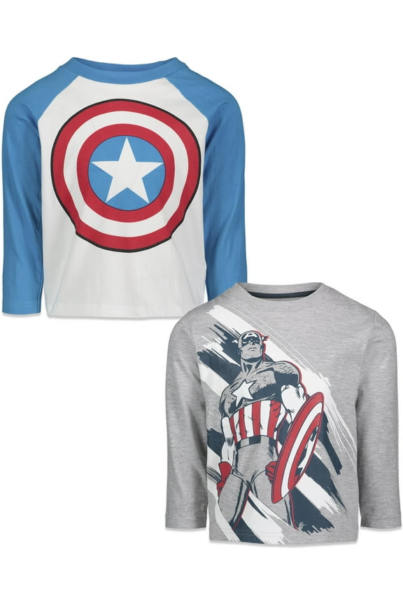 Avengers Captain America Toddler Boys 2 Pack Long Sleeve T-Shirts Toddler to Big Kid