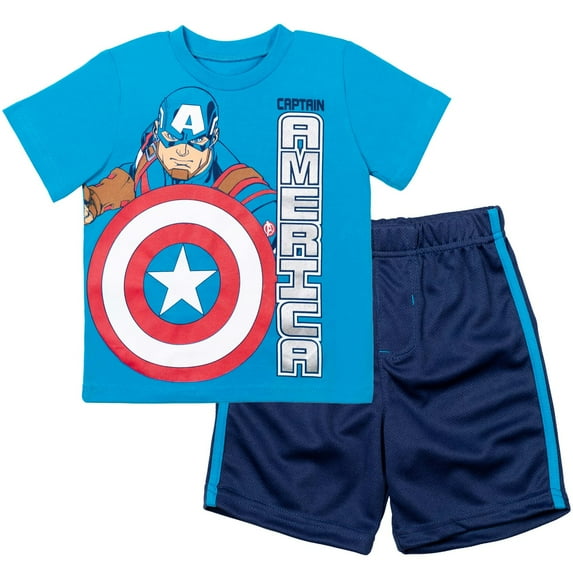Marvel Avengers Captain America Toddler Boys T-Shirt and MeshShorts Outfit Set Toddler to Big Kid