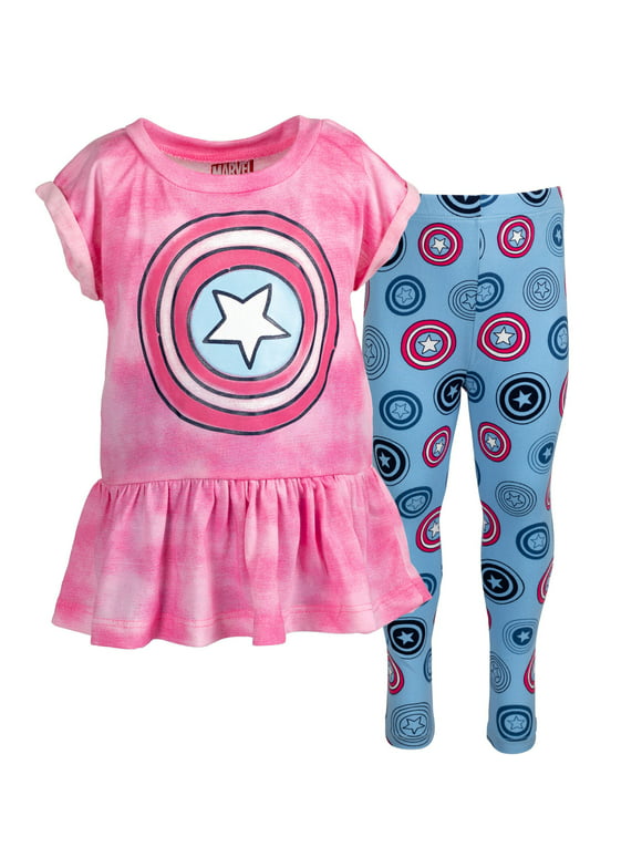 Marvel Avengers Captain America Toddler Girls Peplum T-Shirt and Leggings Outfit Set Toddler to Big Kid
