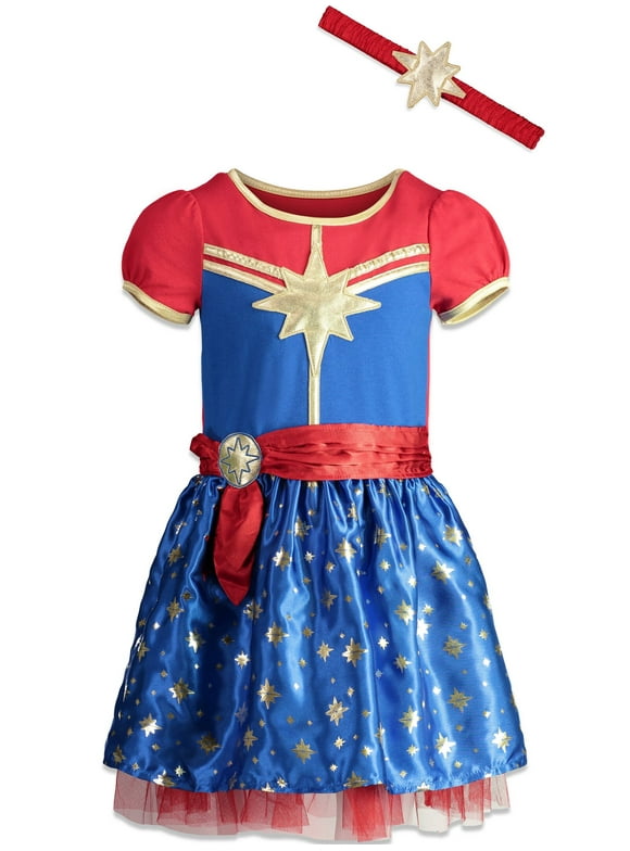 Marvel Avengers Captain Toddler Girls Tulle Dress and Headband Toddler to Big Kid