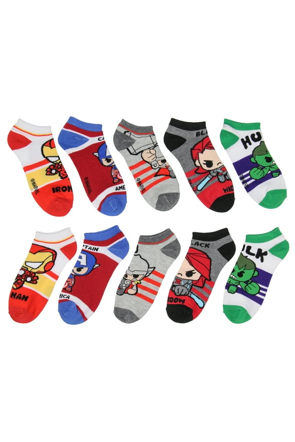 Marvel Avengers Chibi Superhero Characters Mix and Match Ankle Socks 5 Pairs