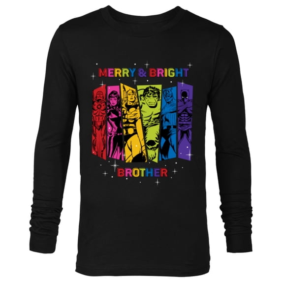 Marvel Avengers Christmas Family Trip Merry & Bright Brother - Long Sleeve T-Shirt for Men - Customized-Black