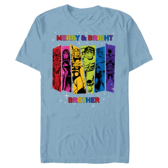 Marvel Avengers Christmas Family Trip Merry & Bright Brother - Short Sleeve Blended T-Shirt for Adults - Customized-Ocean Blue