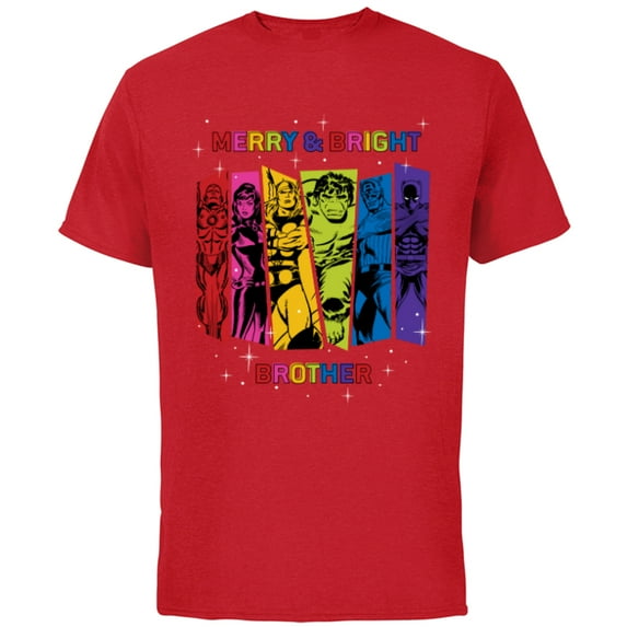 Marvel Avengers Christmas Family Trip Merry & Bright Brother - Short Sleeve Cotton T-Shirt for Adults - Customized-Red