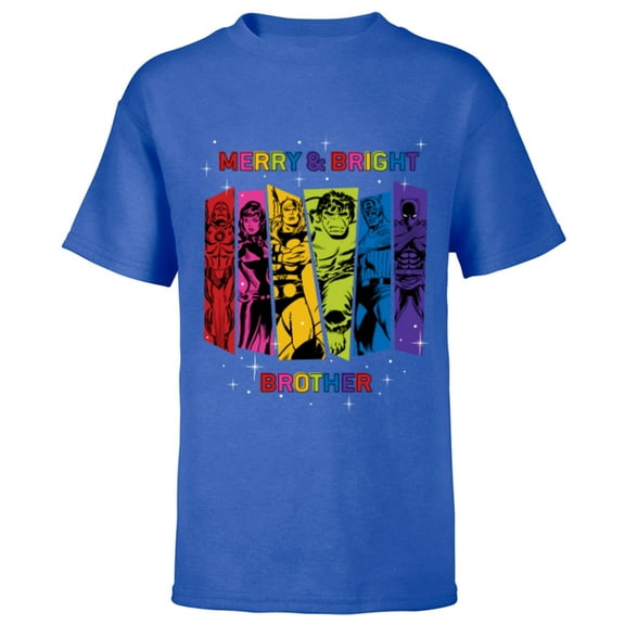 Marvel Avengers Christmas Family Trip Merry & Bright Brother - Short Sleeve T-Shirt for Kids - Customized-Royal