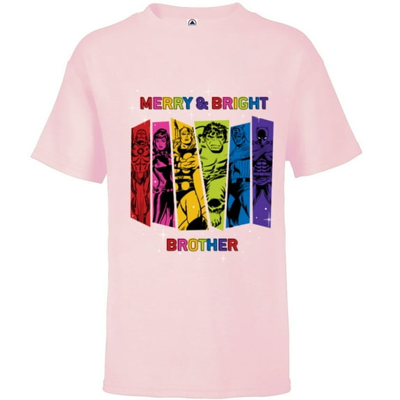 Marvel Avengers Christmas Family Trip Merry & Bright Brother - Short Sleeve T-Shirt for Kids - Customized-Soft Pink