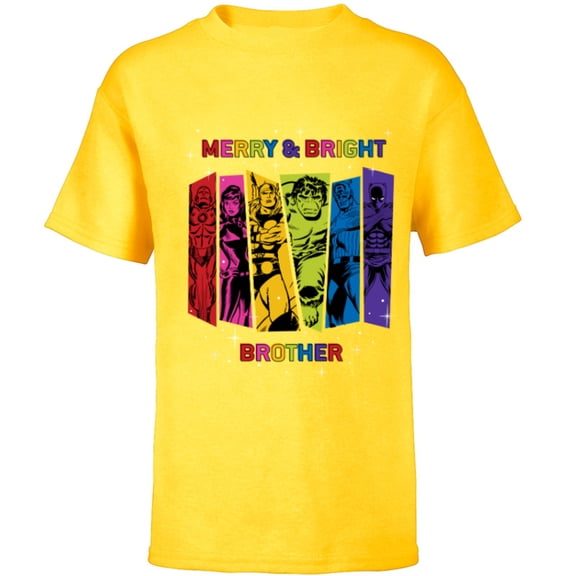 Marvel Avengers Christmas Family Trip Merry & Bright Brother - Short Sleeve T-Shirt for Kids - Customized-Yellow