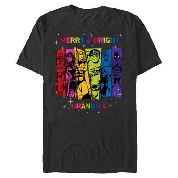 Marvel Avengers Christmas Family Trip Merry & Bright Grandma - Short Sleeve Blended T-Shirt for Adults - Customized-Dark Heather