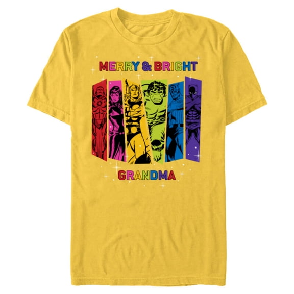 Marvel Avengers Christmas Family Trip Merry & Bright Grandma - Short Sleeve Blended T-Shirt for Adults - Customized-Yellow