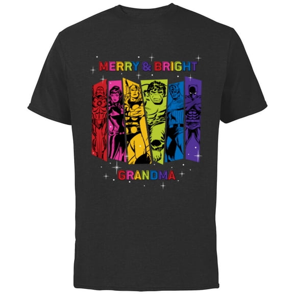Marvel Avengers Christmas Family Trip Merry & Bright Grandma - Short Sleeve Cotton T-Shirt for Adults - Customized-Black