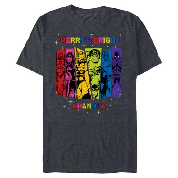 Marvel Avengers Christmas Family Trip Merry & Bright Grandpa - Short Sleeve Blended T-Shirt for Adults - Customized-Navy Heather